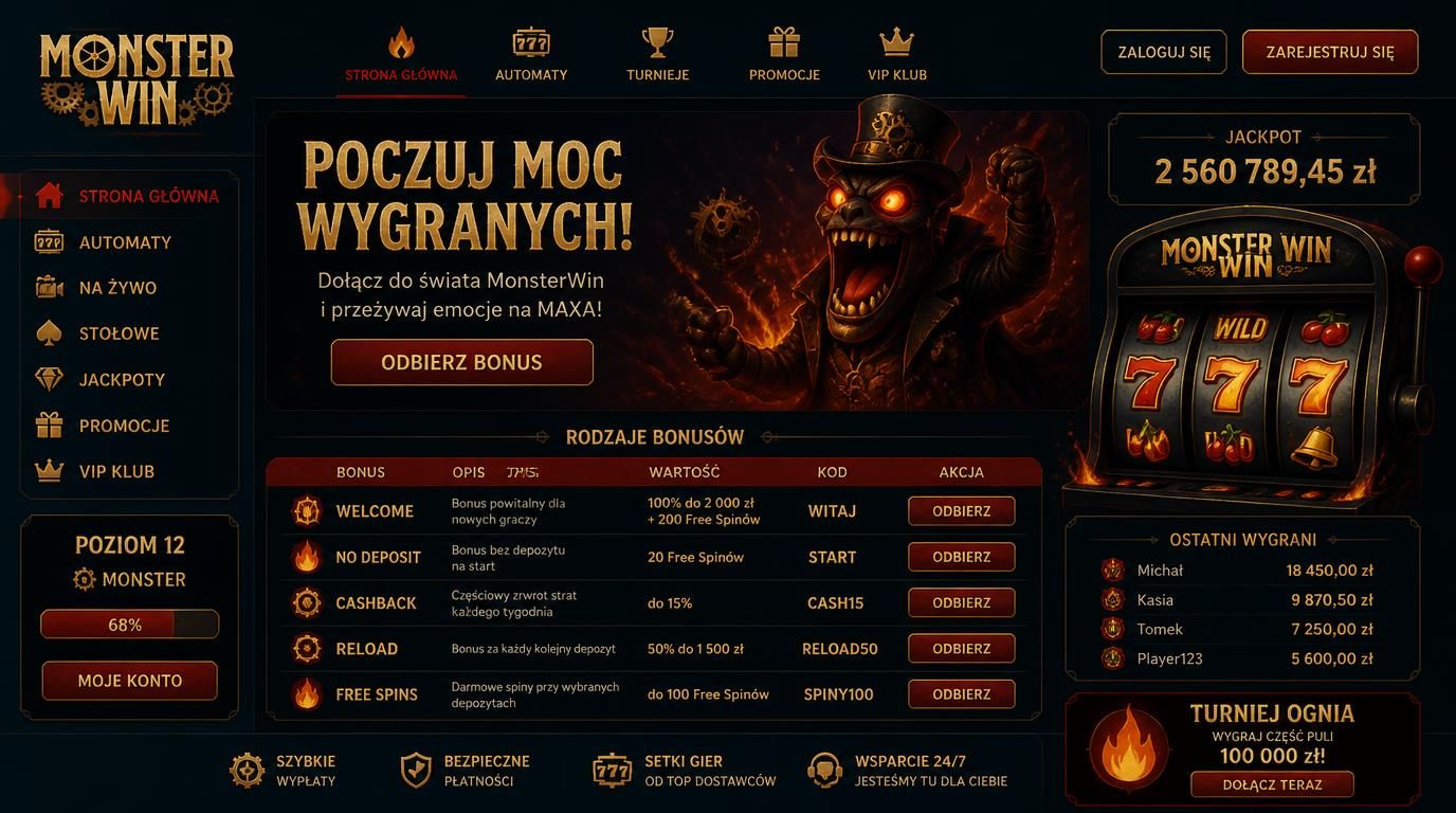 Tabela typów bonusów z ekscytacją i motywem ognia
