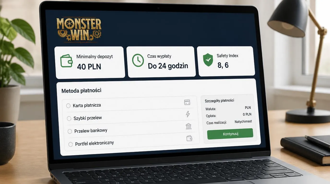 Panel kasyna z minimalną wpłatą 40 PLN, czasem wypłaty do 24 godzin i oceną bezpieczeństwa 8,6